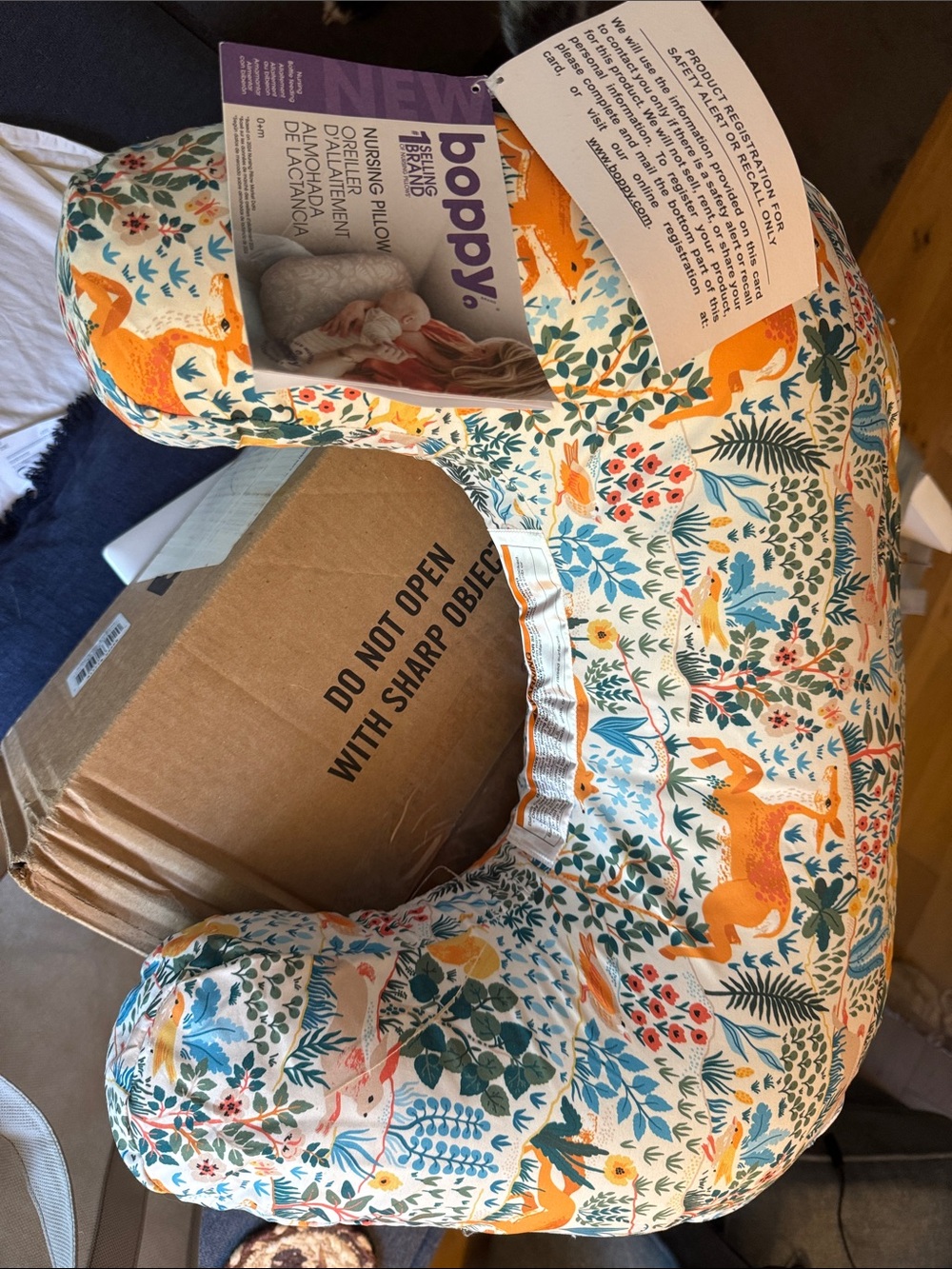 Boppy Nursing Pillow in Orange Fox and Teal Floral Print